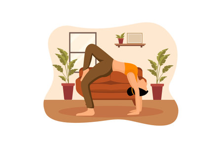 Indoor Yoga Flat Design Illustrationのイラスト素材