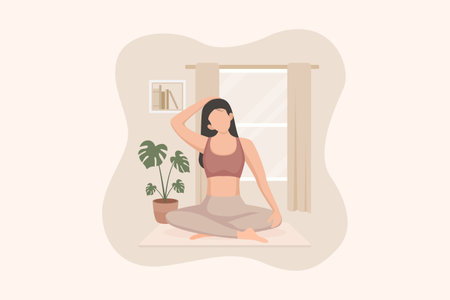 Woman Practicing Yoga Flat Designのイラスト素材