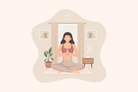 Woman Practicing Yoga Flat Designのイラスト素材