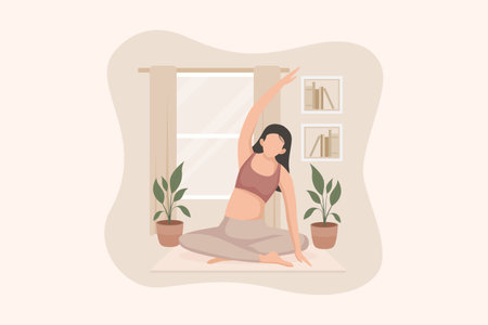 Woman Practicing Yoga Flat Designのイラスト素材