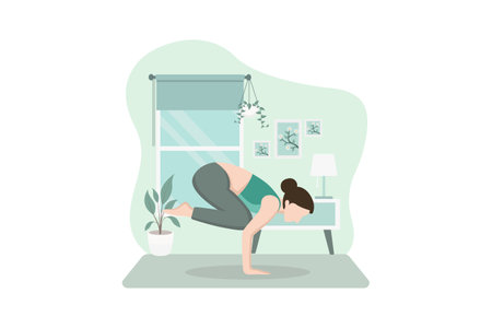 Woman Practicing Yoga Flat Designのイラスト素材