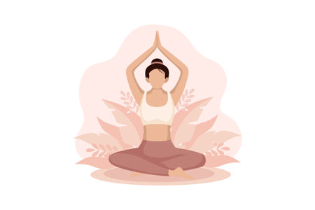 Woman Practicing Yoga Flat Designのイラスト素材