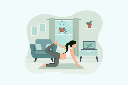 Woman Practicing Yoga Flat Designのイラスト素材