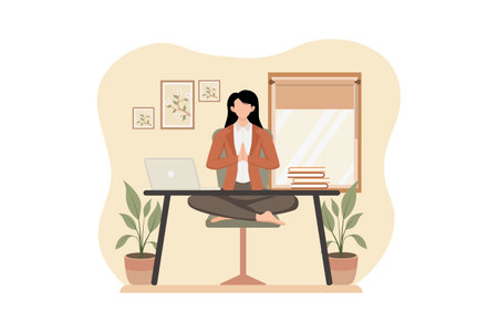 Woman Practicing Yoga Flat Designのイラスト素材