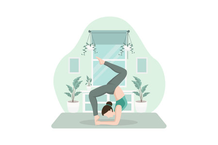 Woman Practicing Yoga Flat Designのイラスト素材