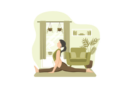 Woman Practicing Yoga Flat Designのイラスト素材