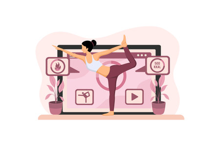 Woman Practicing Yoga Flat Designのイラスト素材