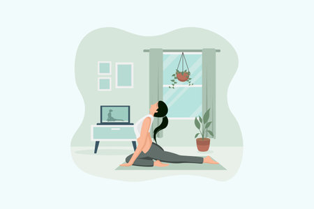 Woman Practicing Yoga Flat Designのイラスト素材