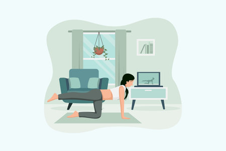 Woman Practicing Yoga Flat Designのイラスト素材