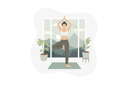 Woman Practicing Yoga Flat Designのイラスト素材
