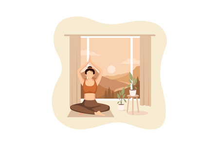 Woman Practicing Yoga Flat Designのイラスト素材