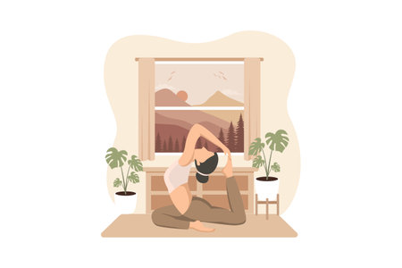 Woman Practicing Yoga Flat Designのイラスト素材
