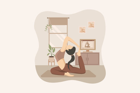 Woman Practicing Yoga Flat Designのイラスト素材