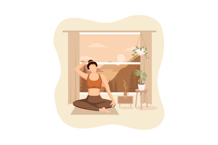 Woman Practicing Yoga Flat Designのイラスト素材