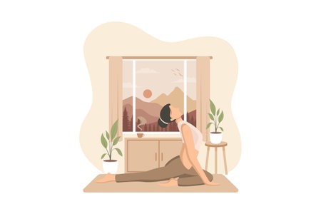 Woman Practicing Yoga Flat Designのイラスト素材