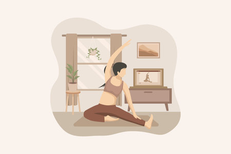 Woman Practicing Yoga Flat Designのイラスト素材