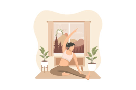 Woman Practicing Yoga Flat Designのイラスト素材