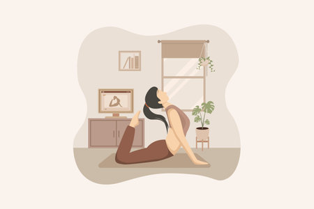 Woman Practicing Yoga Flat Designのイラスト素材