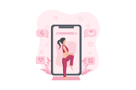 Woman Practicing Yoga Flat Designのイラスト素材