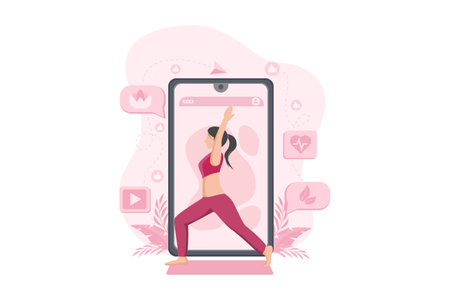 Woman Practicing Yoga Flat Designのイラスト素材