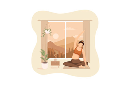 Woman Practicing Yoga Flat Designのイラスト素材