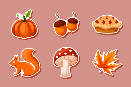 Set Collection of Autumn Stickerのイラスト素材