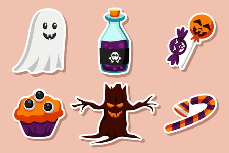 Cartoon Halloween Sticker Set Collectionのイラスト素材