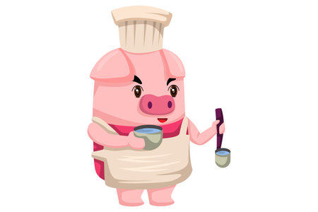Cute Pig Chef Character Illustrationのイラスト素材