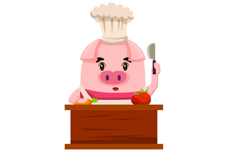Cute Pig Chef Character Illustrationのイラスト素材