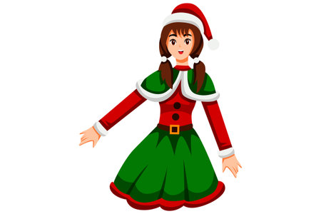 Girl Celebrate Christmas Characterのイラスト素材