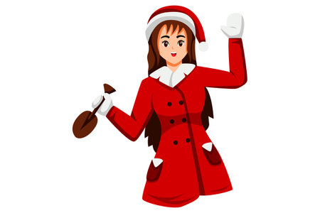 Girl Celebrate Christmas Characterのイラスト素材