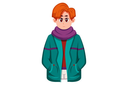 Young Man in Winter Clothes Character Illustrationのイラスト素材