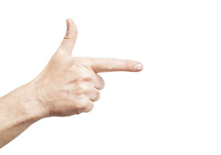 Male hand making a shooting gesture, isolated on white