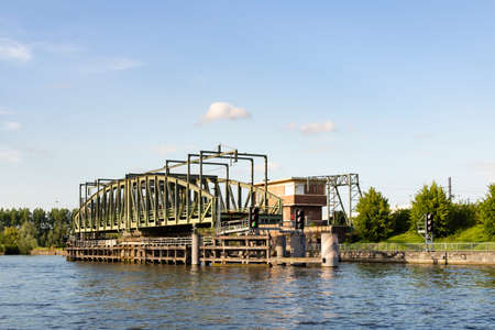 Willebroek, Belgium - May 27, 2019:  The iron swing bridge over the Brussels-Scheldt canalのeditorial素材