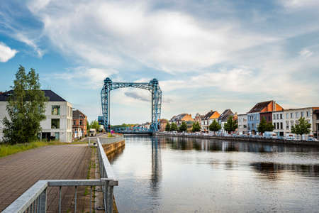 Willebroek, Belgium - May 27, 2019:  Panoramic view of the iron drawbridge over the Brussels-Scheldt canal in Willebroekのeditorial素材