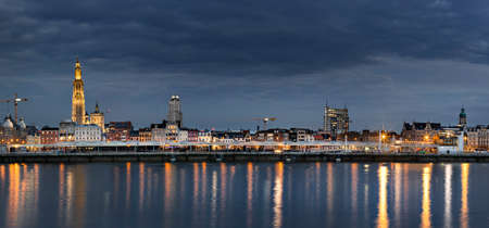 Panorama of the beautiful skyline of Antwerp, Belgium with the Cathedral of our Lady  on the leftのeditorial素材