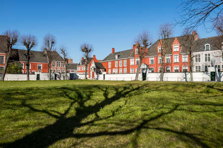 Gent, Belgium - April 1, 2020: View of the small beguinage Ter Hoye. Unesco Listed.のeditorial素材