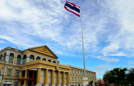Thai flag waving in front of Ministry of defenceのeditorial素材