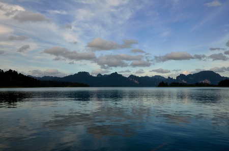Photo of lake in front of mountains in Cheow Lan Damの写真素材