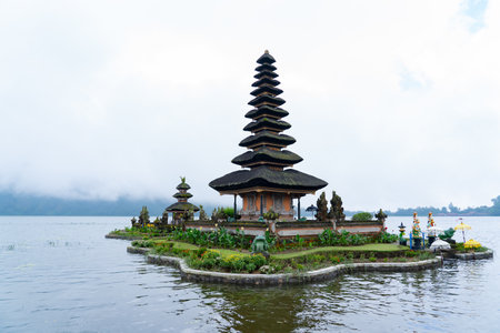 Pura Ulun Danu Bratan, Hindu temple in front of mist.の写真素材