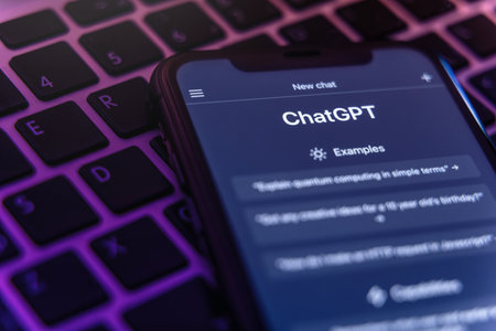Antalya, Turkey - May 8, 2023: Closeup of ChatGPT is displayed on smartphone screen. ChatGPT chatbot, powered by advanced artificial intelligence technology from Open AI.のeditorial素材