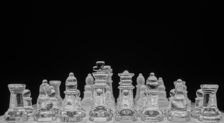 Glass chess game, black and white, shallow depth of fieldの写真素材