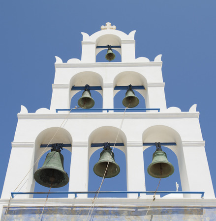 Belfry of Church in Oia, Santorini, Greeceの写真素材