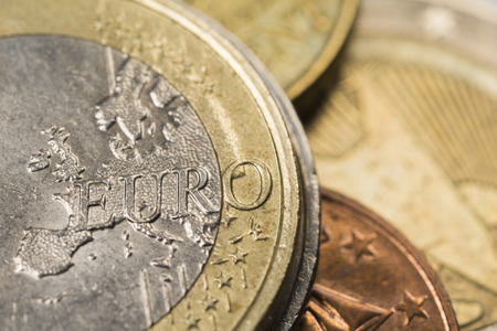 Euro coins, close up, selective focusの写真素材