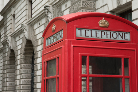 Red telephone booth in Westminster, London, Englandの写真素材