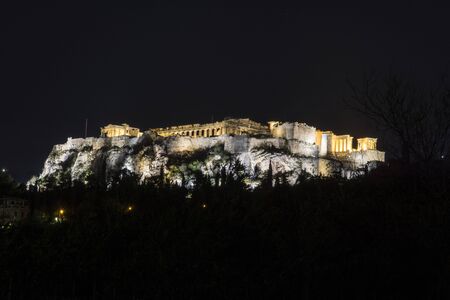 Gold and silver, the  Acropolis of Athens at night, Greeceの写真素材