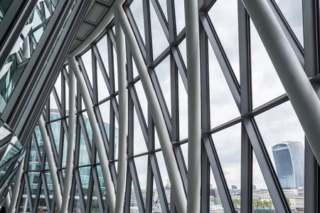 Construction detail of a modern building of glass and steelの写真素材