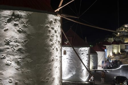 Traditional windmills at astypalaia island at night. Greeceのeditorial素材