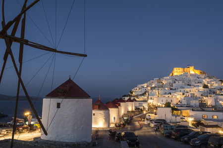Chora in Astypalaia island at dusk, Greeceの写真素材