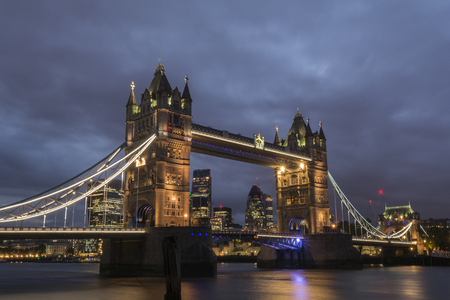 Tower bridge at night, historical monument of London, Englandの写真素材